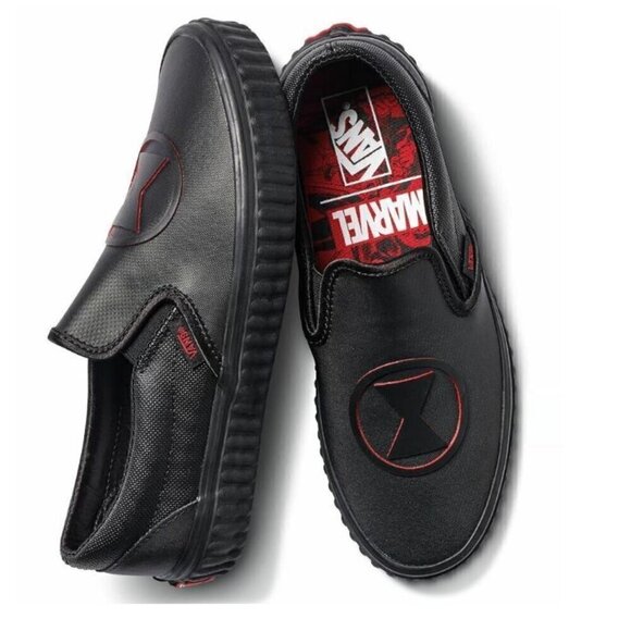 Vans Off The Wall Unisex X Marvel Leather Slip-On Shoes Black Widow 5 6.5 - Picture 1 of 11